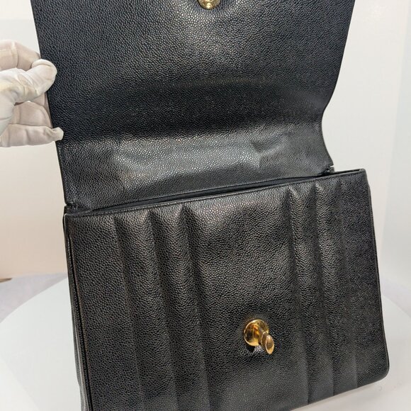 Chanel Vintage Black Caviar Mademoiselle Kelly Top Handle Flap Bag - Picture 9 of 16